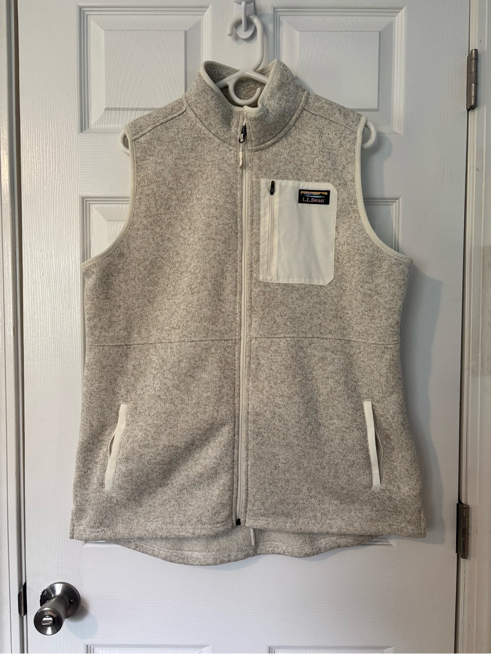 L.L. Bean Heathered Cream Kids' Fleece Vest with Chest Pocket